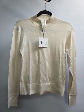 Calvin Klein Collection Women Shirt XS Cream Long Sleeve High Neck Stretch New